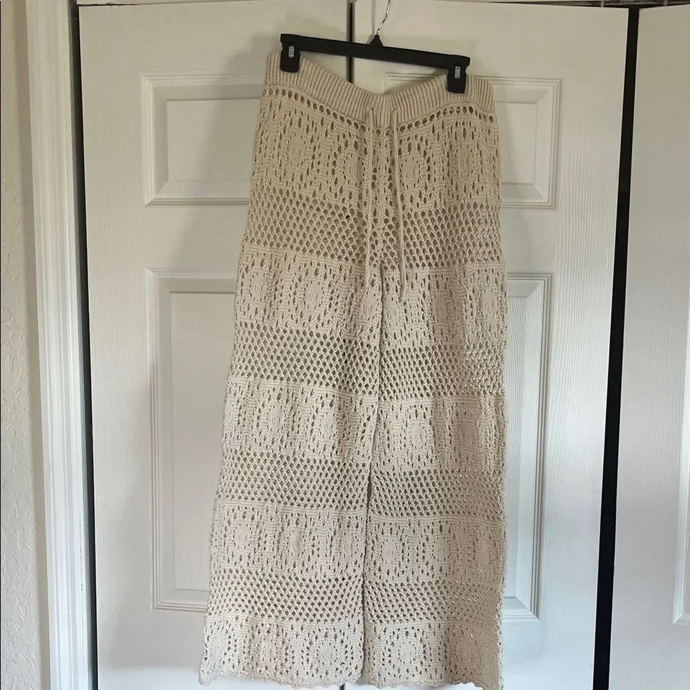 Aerie Cream Crochet Wide Leg Party Pants Swim Coverup Beach Festival Resort